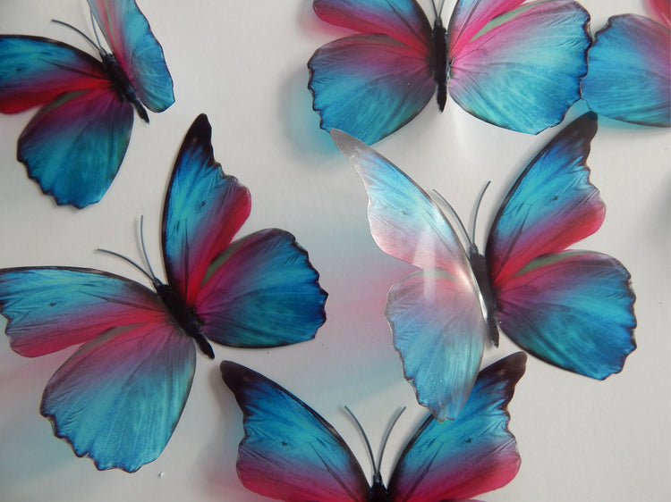 natural butterflies blue and pink stickers