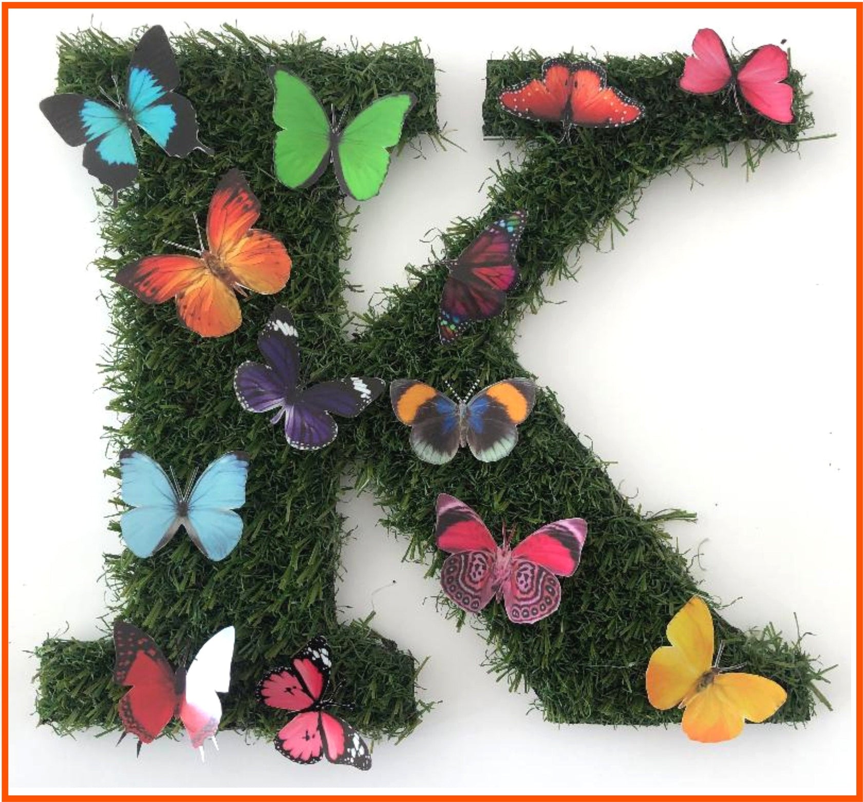 Personalised artificial grass letters with butterflies, hand crafted b ...