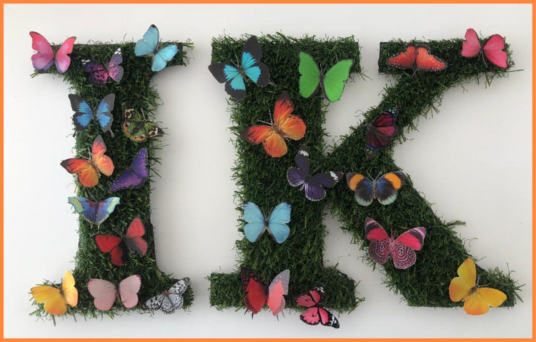 Grass initials butterfly letters