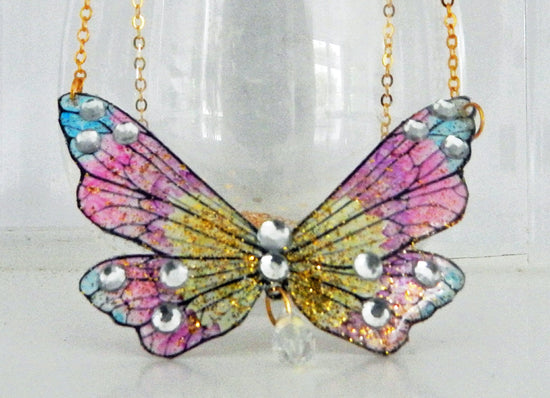 resin butterfly necklace diamonds super sparkly