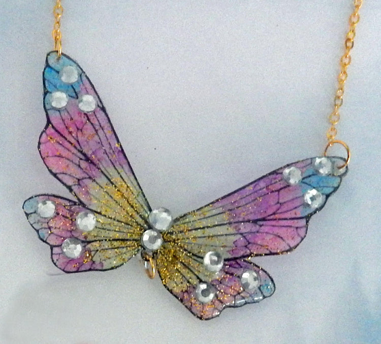 resin fairy wings multi- colored  necklace