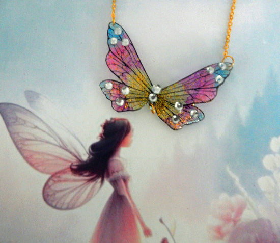 multi-colored resin butterfly necklace