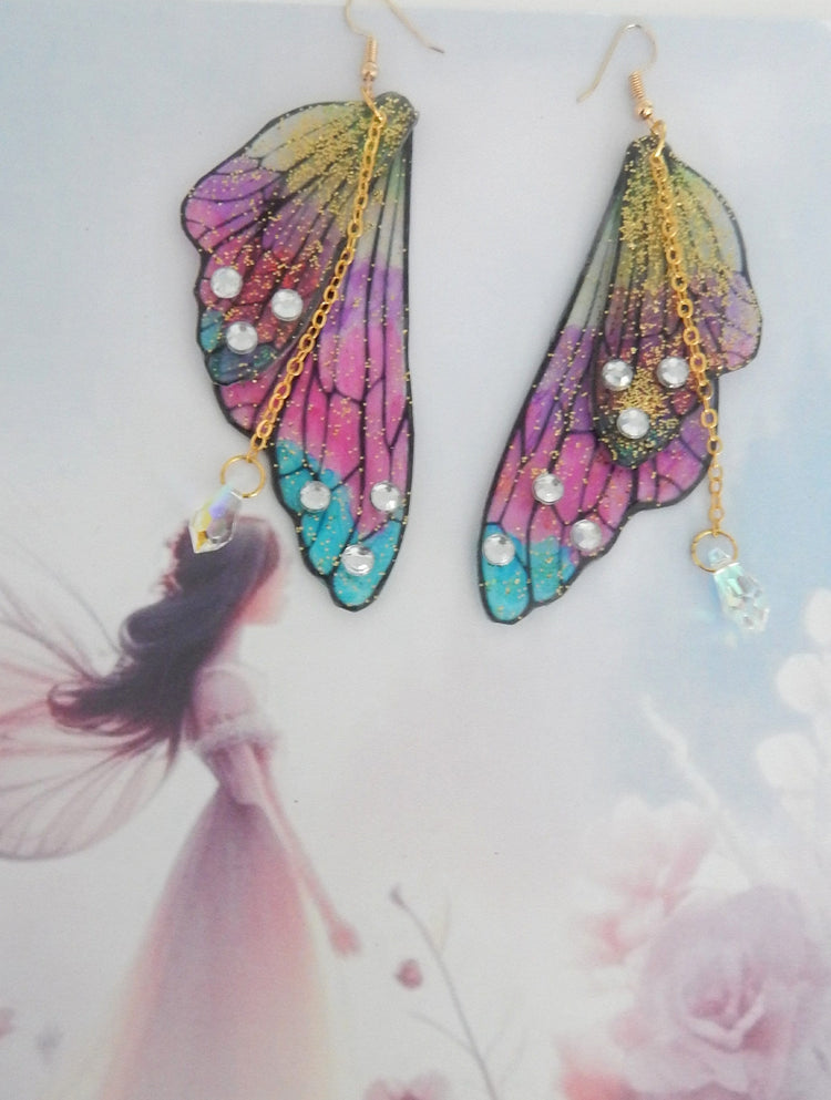 large colourful butterfly wings earrings