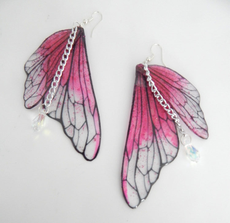 Large hot pink Fairy Wing Earrings,Fairy jewelry,Birthday gifts for girls,mystical Earrings,Fantasy Earrings, festival Earrings,Resin.Quirky