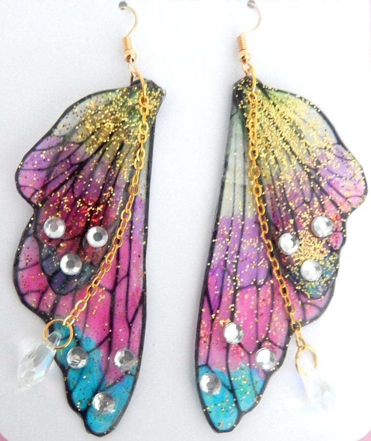 colourful butterfly wings earrings glittery
