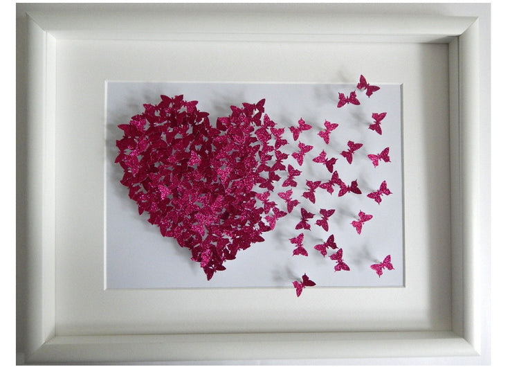 Anniversary 3d glitter picture,butterfly heart picture,pink made with lots of 3d butterflies,anniversary,wedding,mother,daughter