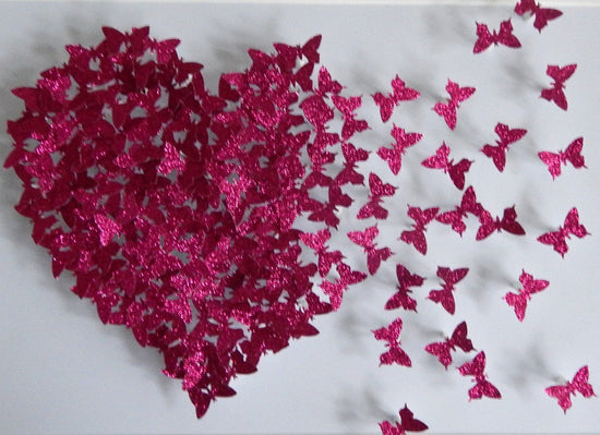 hand crafted pink butterfly 3d heart picture