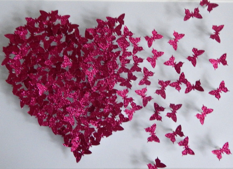 Anniversary 3d glitter picture,butterfly heart picture,pink made with lots of 3d butterflies,anniversary,wedding,mother,daughter