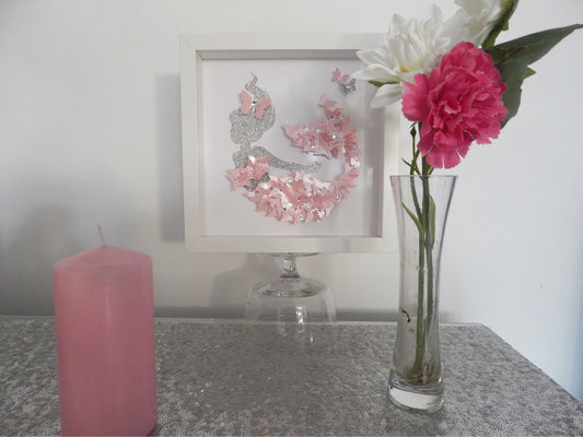 Mermaid picture,pink 3d butterfly picture,girl's bedroom,nursery,bedroom,pretty mermaid picture,girl's decor,mermaid wall art,baby girl