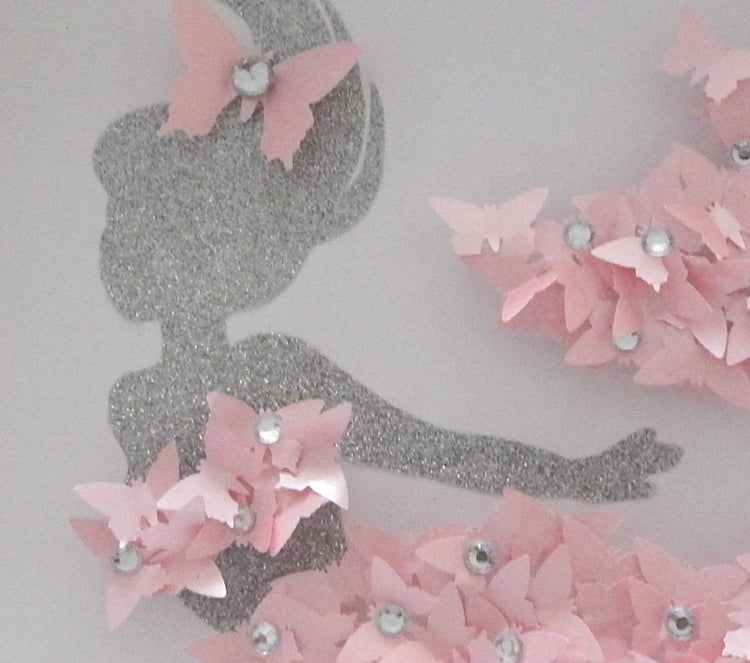 Mermaid picture,pink 3d butterfly picture,girl's bedroom,nursery,bedroom,pretty mermaid picture,girl's decor,mermaid wall art,baby girl