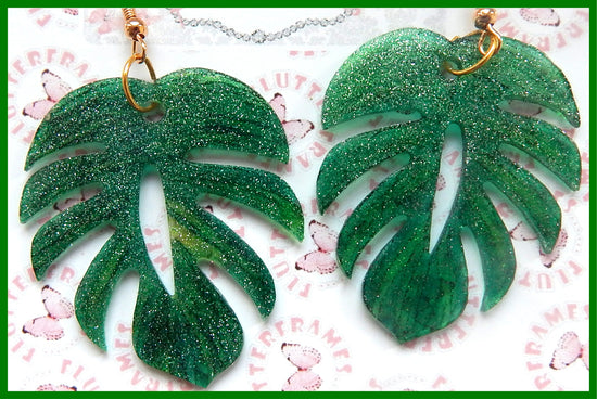 Monstera leaf butterfly earrings handmade