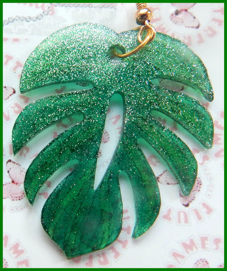 Quirky earrings tropical leaves green