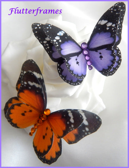 orange and purple silk butterfly hair clip