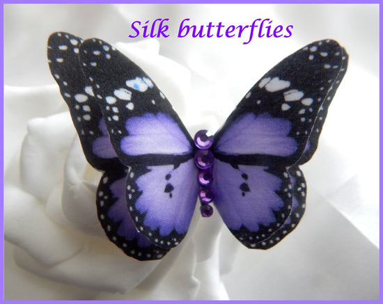 purple silk butterfly hair clip