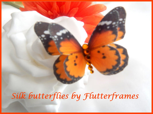 orange  silk butterfly wedding hair clip