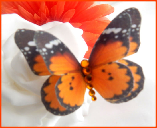 orange wedding silk butterfly hair accessory
