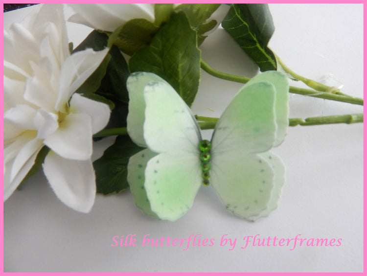 green silk butterflies