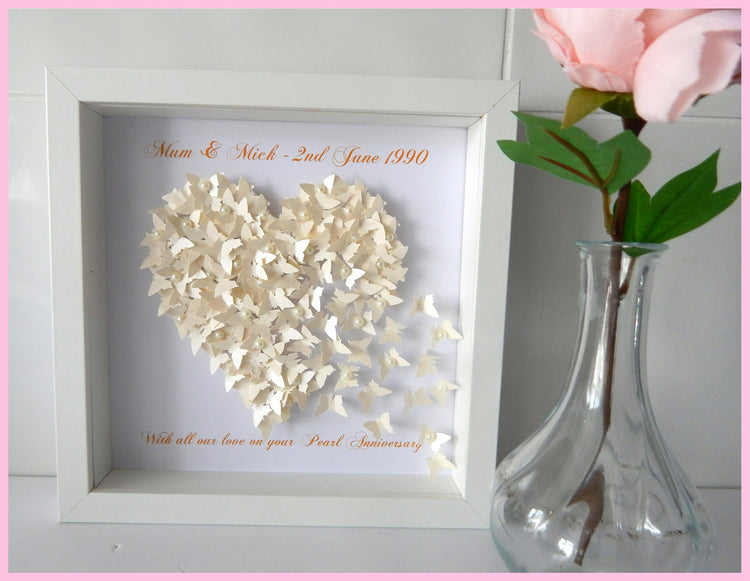 Pearl Anniversary,30th Wedding Anniversary wedding butterfly heart personalised ,Paper anniversary,1st anniversary,personalised gift