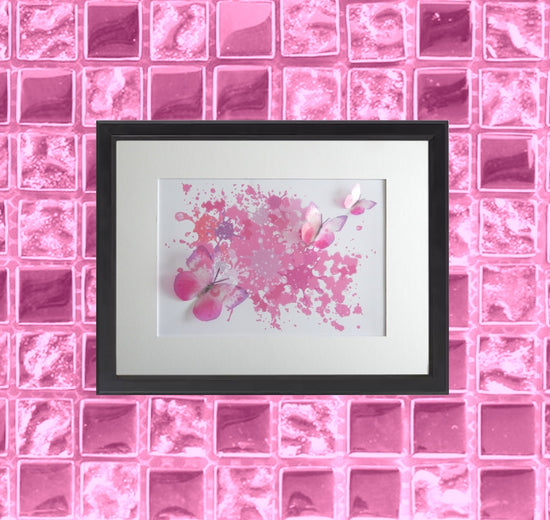 Pink deep framed butterfly picture