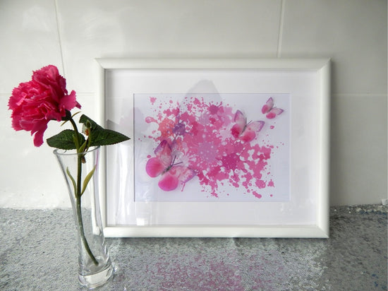 Pink butterfly framed picture