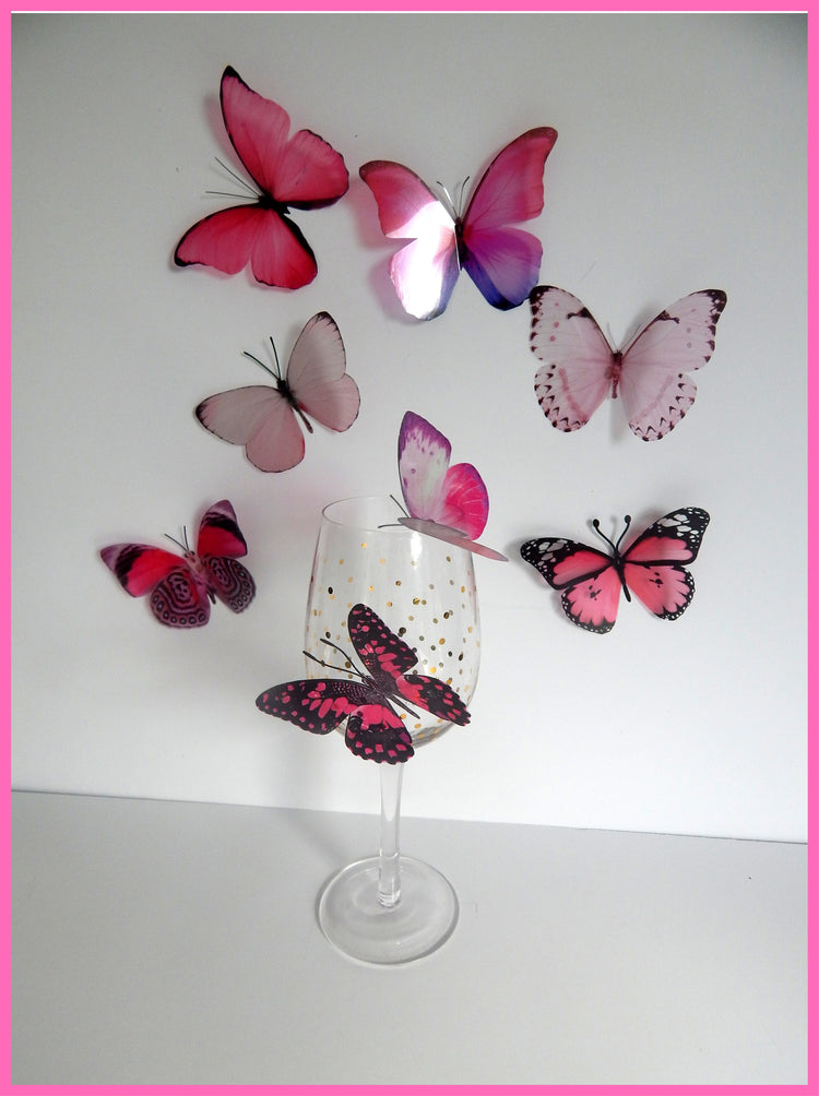 Collection of pink butterflies, 3d butterflies, wall decor, bespoke butterfly wall stickers ,natural critters, conservatory,lounge