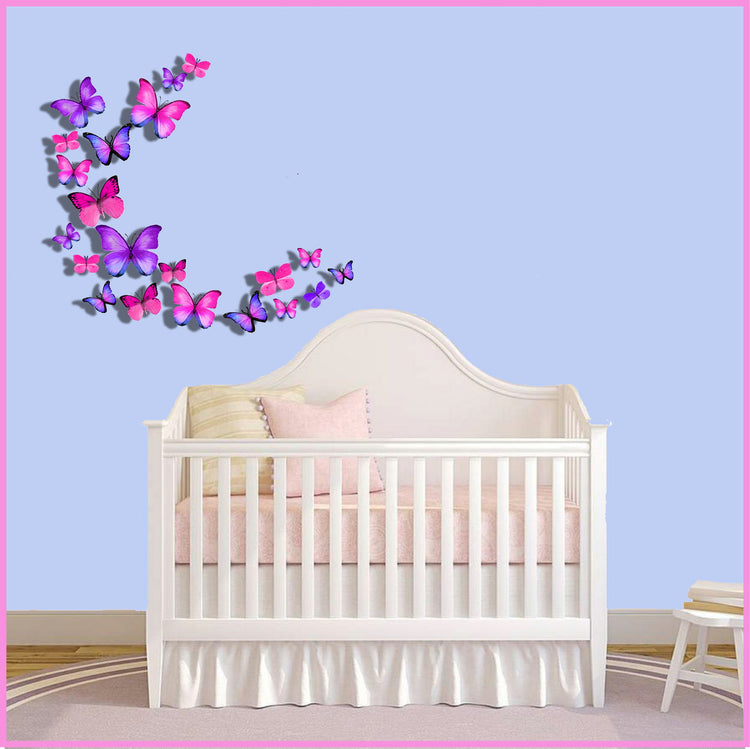 Pink and Purple Butterfly Wall Sticker display. DIY Set of 3d stickers. 21 flying butterflies Decor Display,wedding,bedroom Accessories