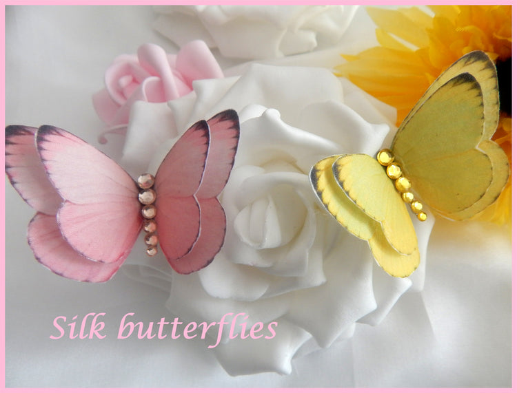 Butterflies in yellow or pink, bridal  accessory,handmade butterfly hair clip,  butterflies