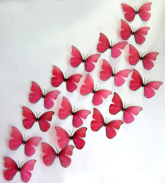 Beautiful 3D pink Butterflies, set of 18, 7cm wide. Embellishments, card making,wall decor,decorative butterflies,wedding decor,conservatory