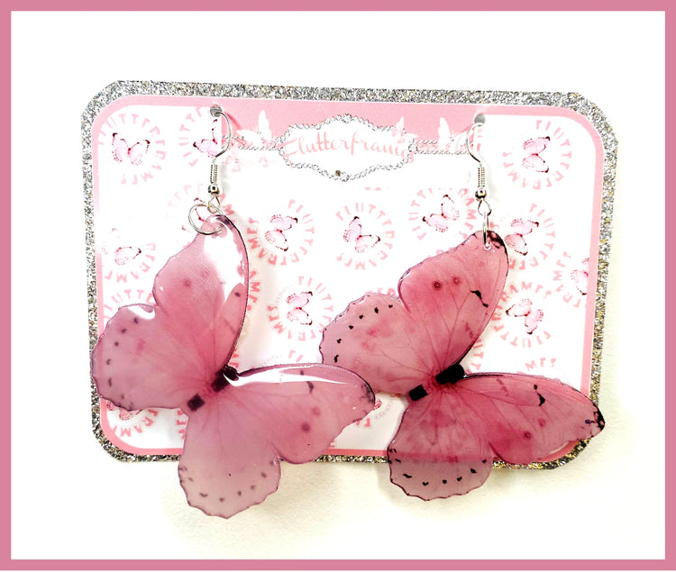 handmade pink butterfly earrings