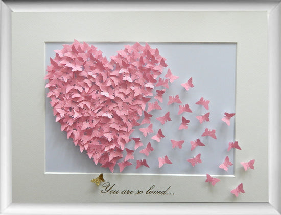 Pink heart 3d butterfly picture