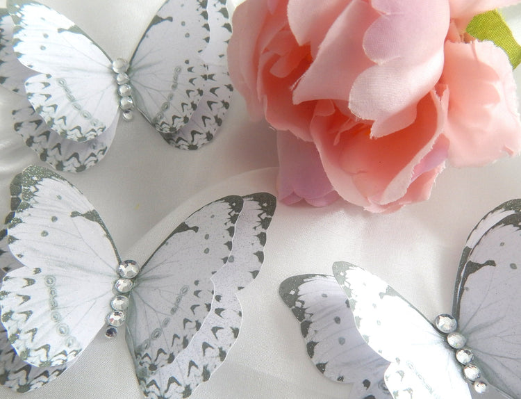 Beautiful White Butterflies decor, double layered stunning, stickers butterflies 10cm