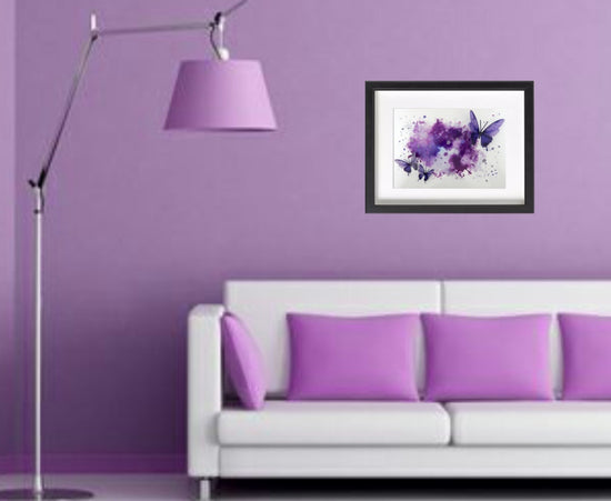 Purple 3d butterflies framed picture decor