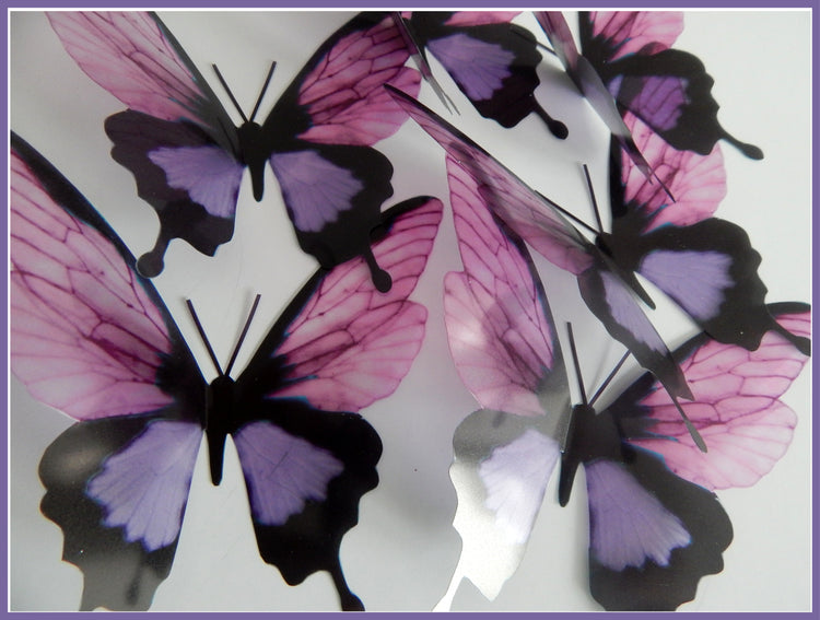 3D Purple and pink pretty butterflies, 3d stickers,wall art decor,wall nature decor,decorative butterflies,wedding decorations,party decor