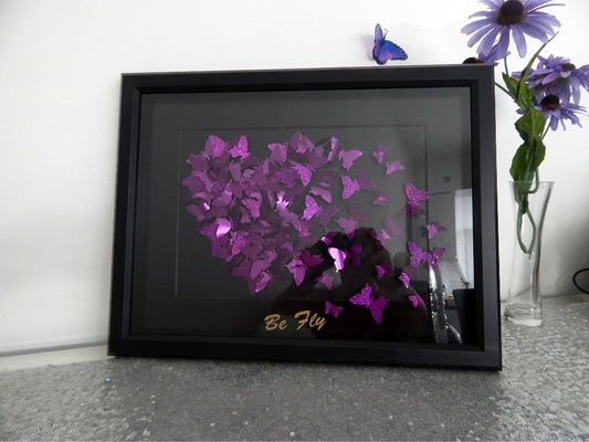 Purple 3d butterflies framed picture