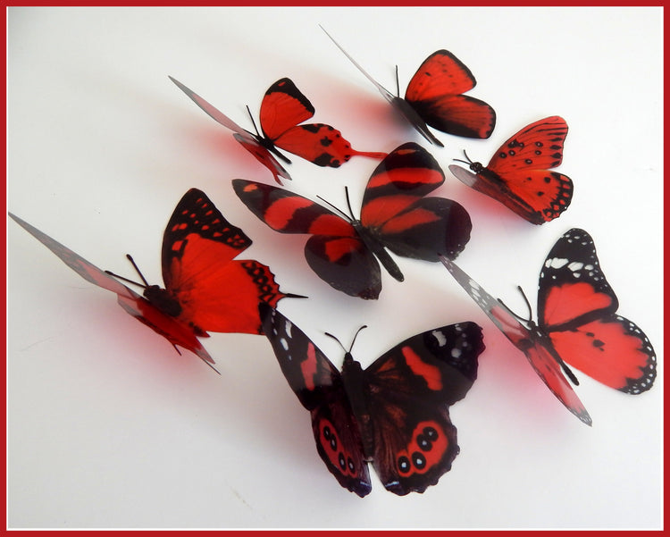 3d butterflies the Red collection, butterfly decor for the wall,conservatory, home,bedroom, lounge,window decorations, vase embellishments