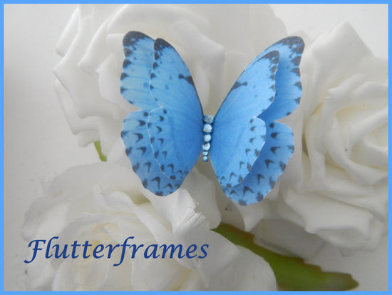 blue silk butterfly hair clips