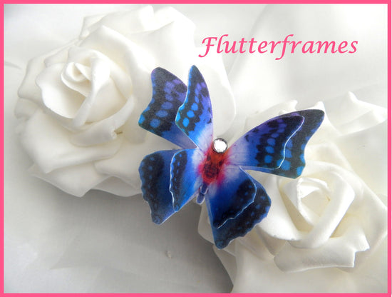 Pretty Blue and pink silk butterfly hair clip