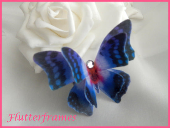 Pretty Blue and pink silk butterfly hair clip prom night