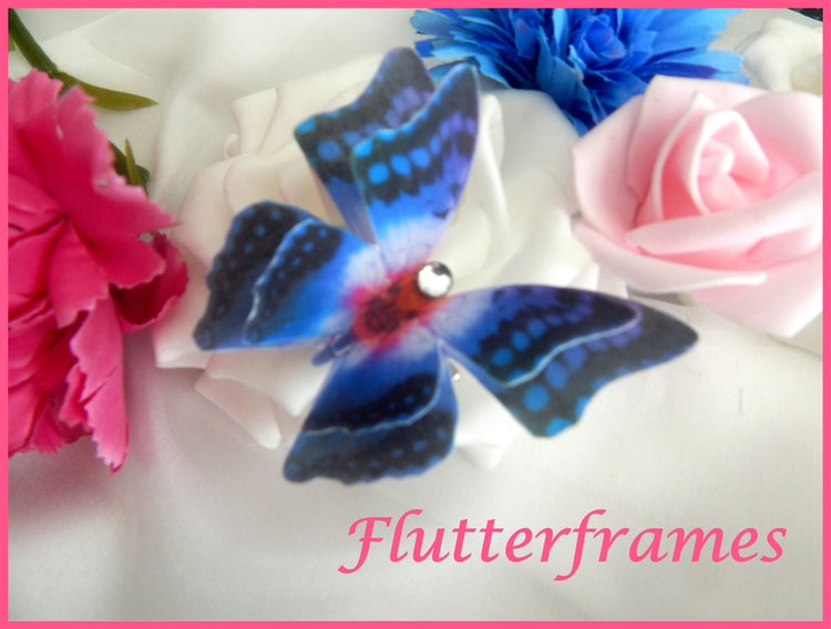 Pretty Blue and pink silk butterfly hair clip music festival