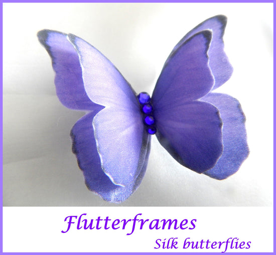 purple silk butterfly bridal hair accessory 