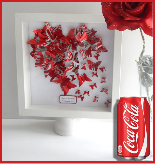 Coke cans recycled 3d heart picture. Tin anniversary