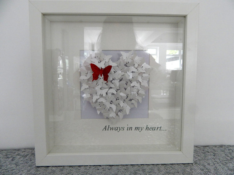 White and red Butterfly heart picture